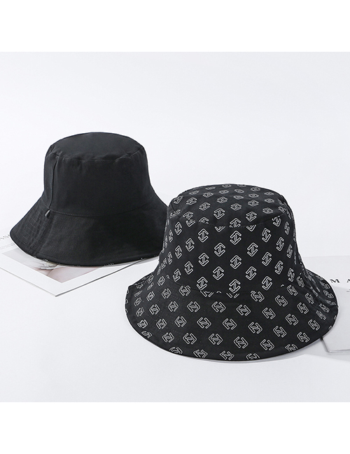 Fashion Black Lettering Cotton Fisherman Hat On Both Sides