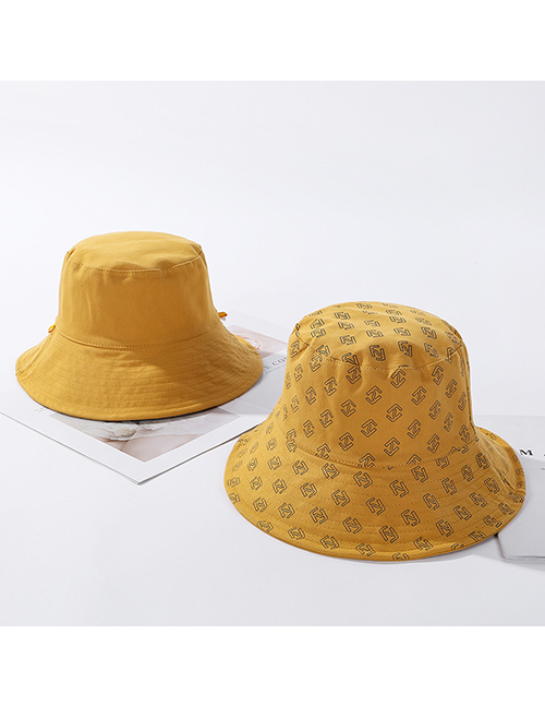 Fashion Yellow Lettering Cotton Fisherman Hat On Both Sides