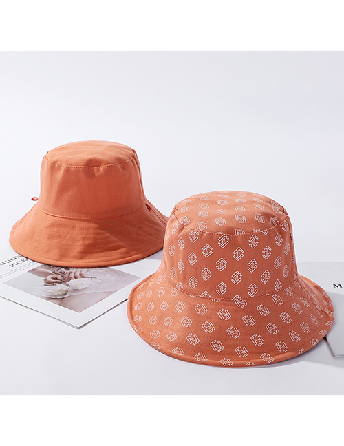 Fashion Orange Lettering Cotton Fisherman Hat On Both Sides