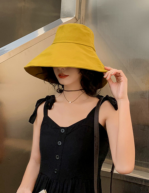 Fashion Yellow Cotton Foldable Large Brimmed Hat