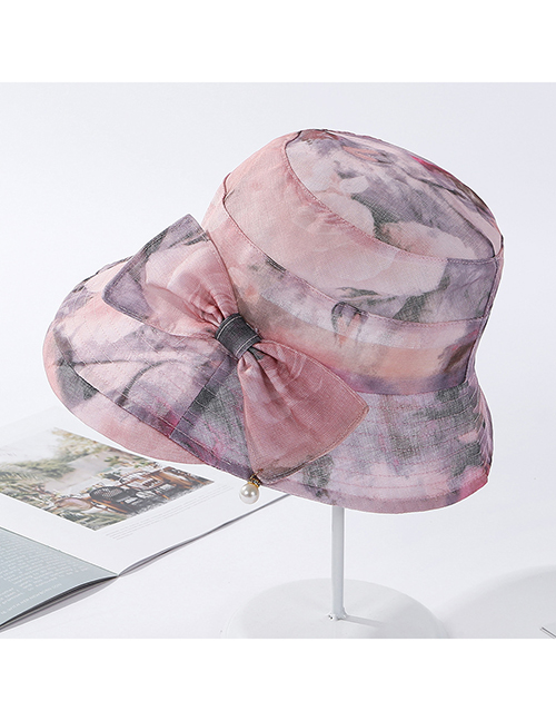 Fashion Pink Printed Bow Pearl Fisherman Hat
