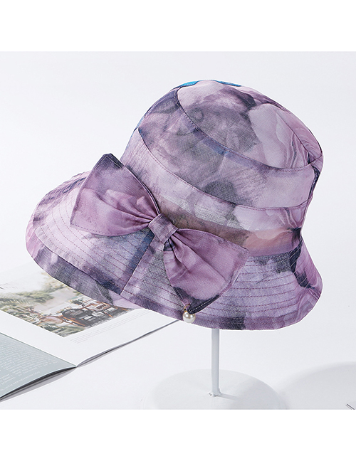 Fashion Light Purple Printed Bow Pearl Fisherman Hat
