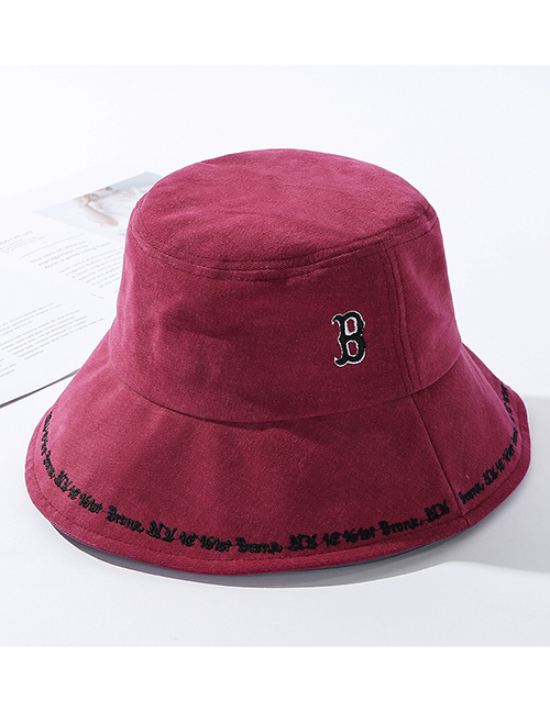 Fashion Red Wine Embroidered Alphabet Fisherman Hat