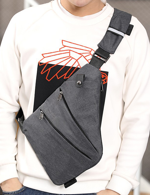 Fashion Light Gray Left Shoulder. Geometry Diagonal Shoulder Bag Canvas Multifunction