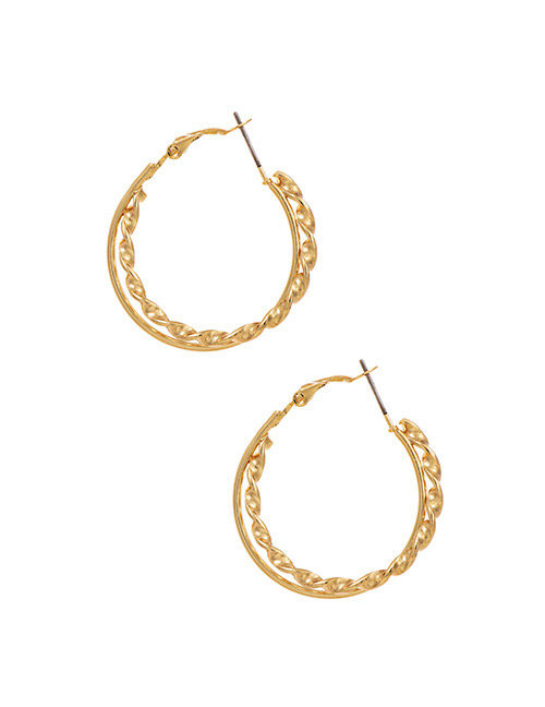 Fashion Golden Alloy Twist Double Circle Earrings