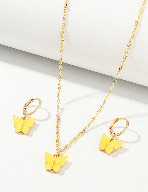 Fashion Yellow Geometric Resin Butterfly Necklace Earring Set
