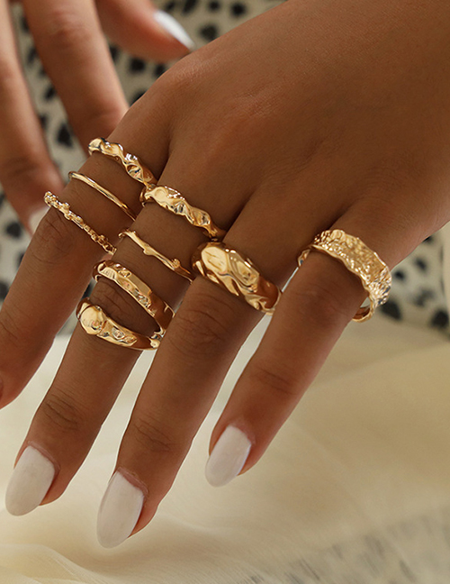 Fashion Golden Metal Twisted Irregular Geometric Ring Set