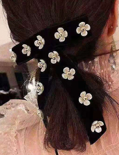 Fashion Black Acrylic Flower Bow Hair Clip With Diamonds