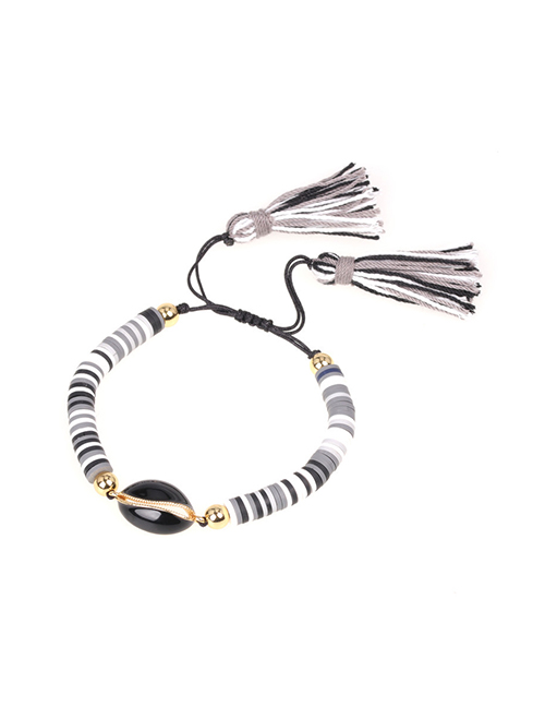 Fashion Black And White Drip Shell Contrast Soft Clay Hand-woven Tassel Bracelet