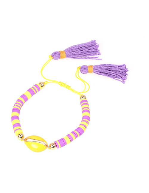 Fashion Purple Drip Shell Contrast Soft Clay Hand-woven Tassel Bracelet