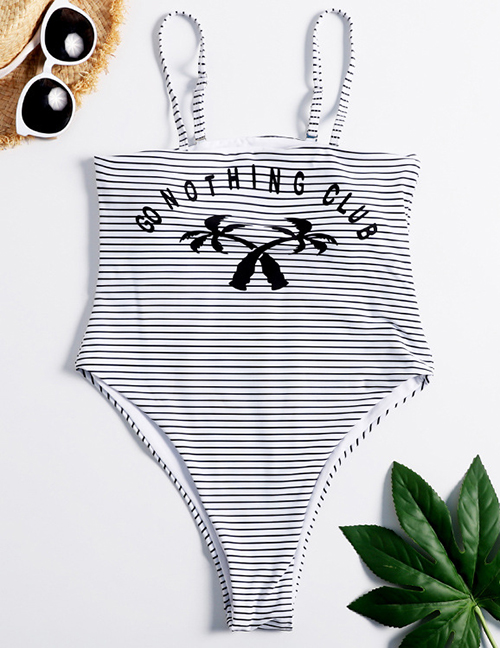 Fashion Black And White Triangle Print Striped Sling Swimsuit