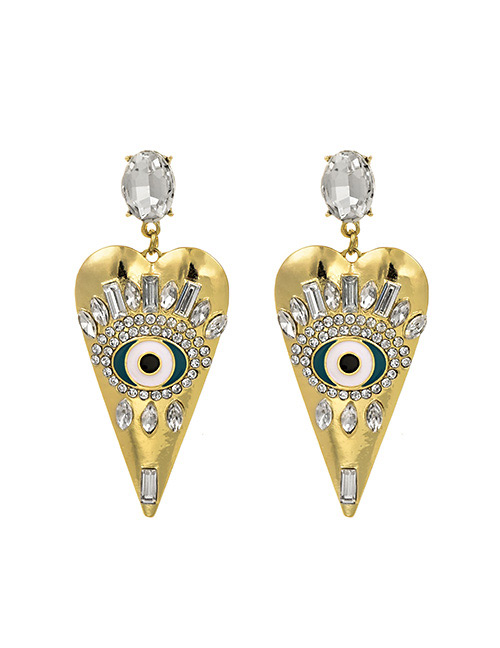 Fashion Golden Alloy Diamond Earrings With Oil Drop