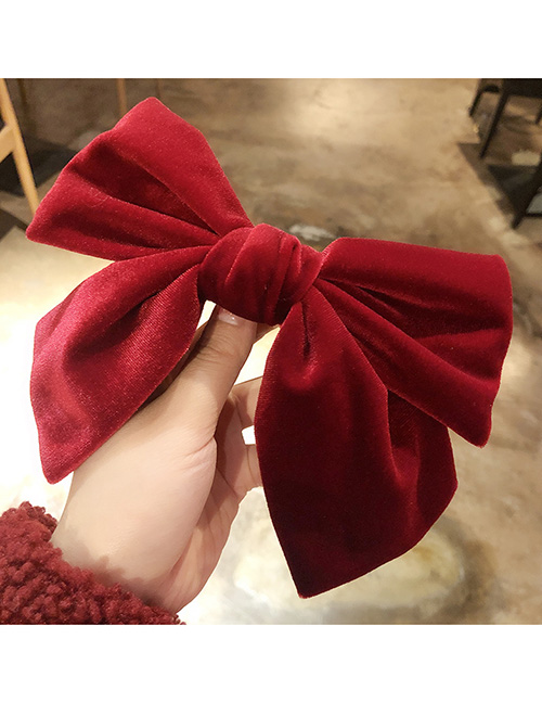Fashion Red Velvet Large Bow Double Hairpin
