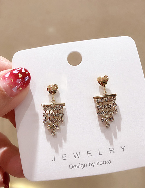 Fashion Golden Love Diamond And Chain Tassel Earrings