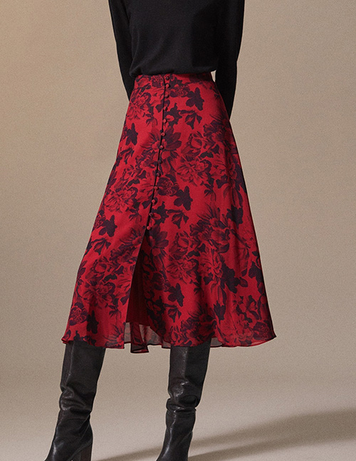 Fashion Red Print Floral Print Skirt