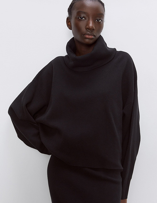 Fashion Black Oversized Turtleneck Sweater