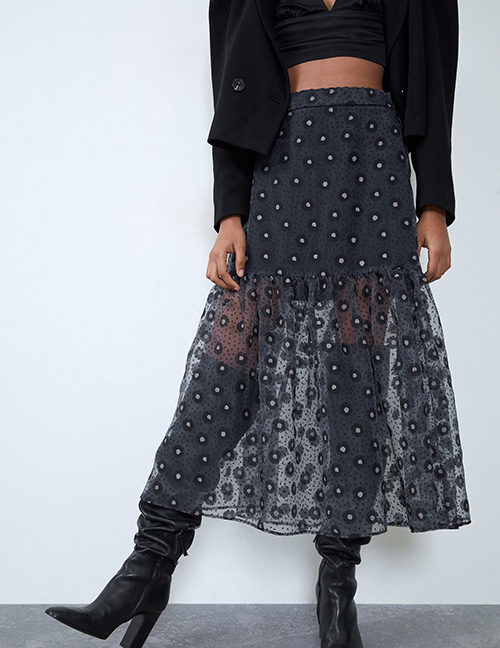 Fashion Black Silk Organza Skirt
