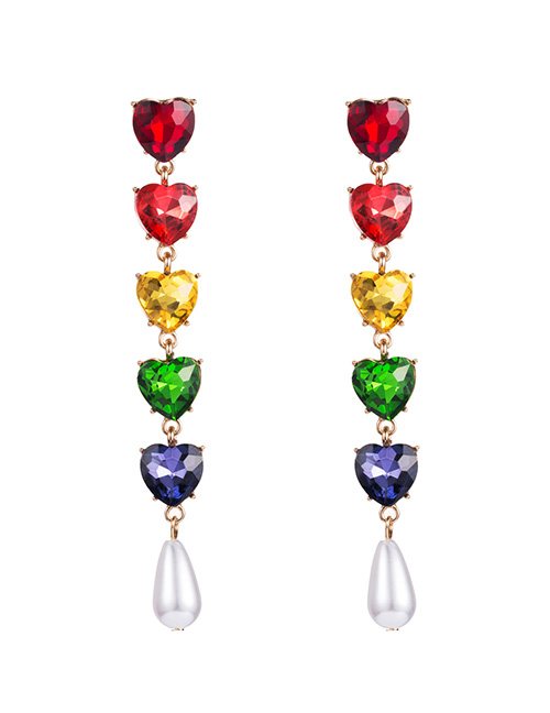 Fashion Color Multi-layer Alloy Glass-set Diamond Love Pearl Earrings