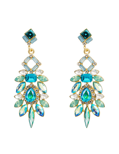 Fashion Blue Alloy Diamond Geometrical Pierced Earrings