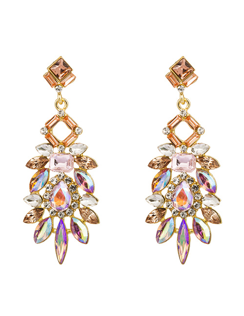 Fashion Pink Alloy Diamond Geometrical Pierced Earrings