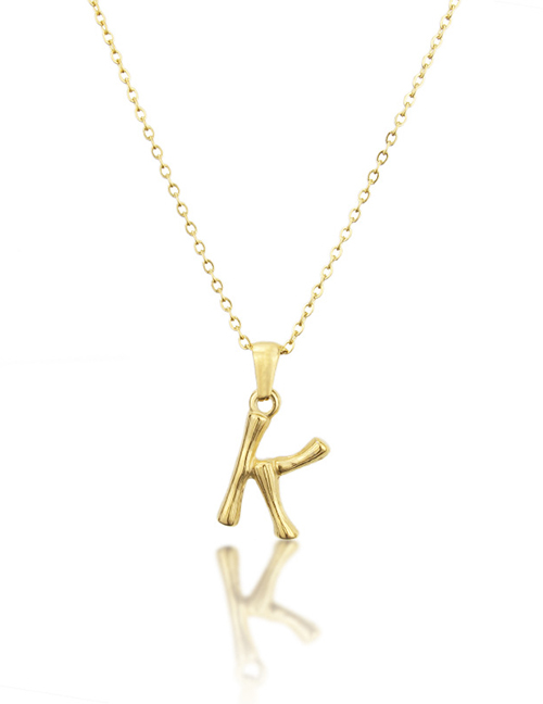 Fashion K Gold Antique Knotted Letter Stainless Steel Necklace
