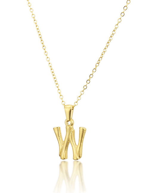 Fashion W Golden Antique Knotted Letter Stainless Steel Necklace