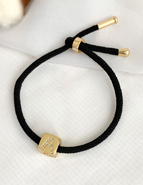 Fashion A Black Cubic Zirconia Alphabet Woven Rope Bracelet
