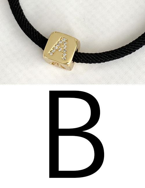 Fashion B Black Cubic Zirconia Alphabet Woven Rope Bracelet