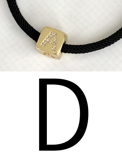Fashion D Black Cubic Zirconia Alphabet Woven Rope Bracelet