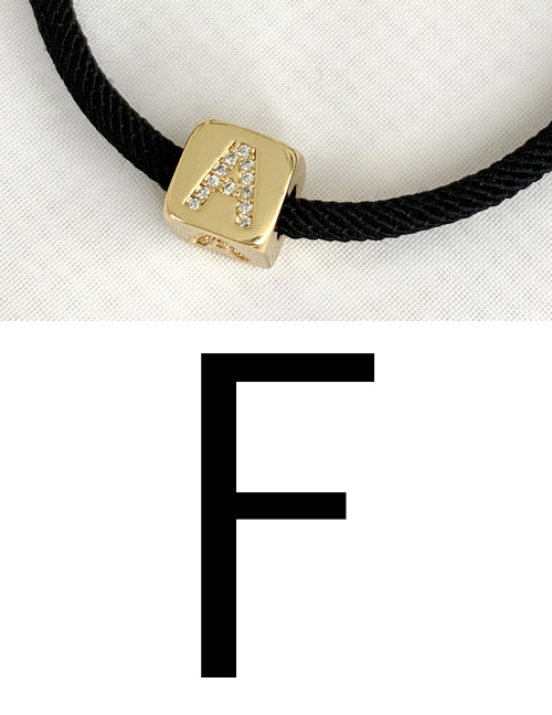 Fashion F Black Cubic Zirconia Alphabet Woven Rope Bracelet