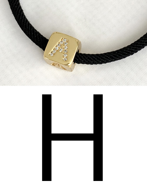 Fashion H Black Cubic Zirconia Alphabet Woven Rope Bracelet