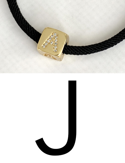 Fashion J Black Cubic Zirconia Alphabet Woven Rope Bracelet