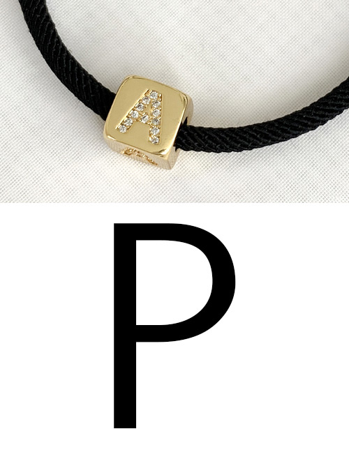 Fashion P Black Cubic Zirconia Alphabet Woven Rope Bracelet