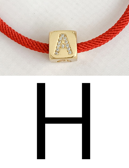Fashion H Red Cubic Zirconia Alphabet Woven Rope Bracelet
