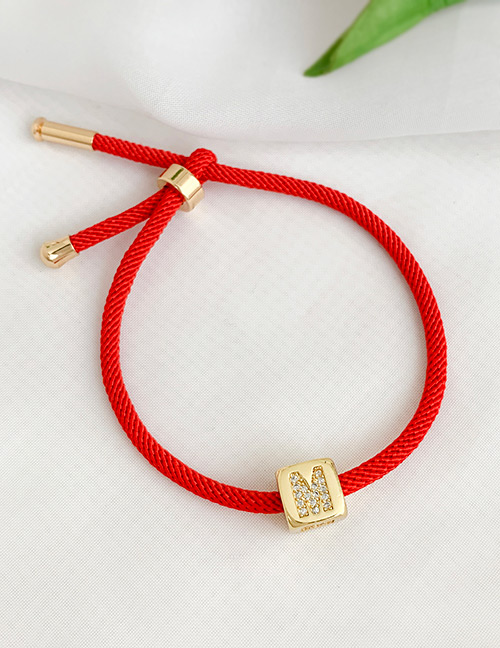 Fashion M Red Cubic Zirconia Alphabet Woven Rope Bracelet