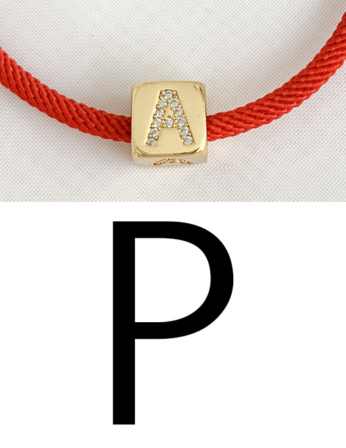 Fashion P Red Cubic Zirconia Alphabet Woven Rope Bracelet