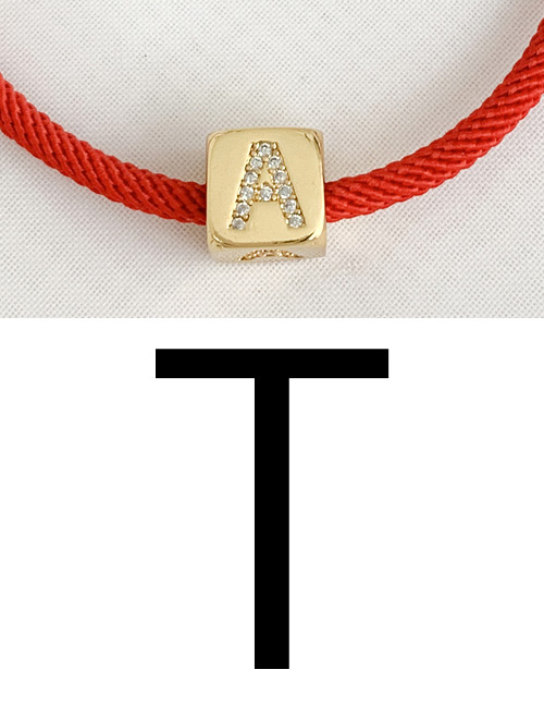 Fashion T Red Cubic Zirconia Alphabet Woven Rope Bracelet