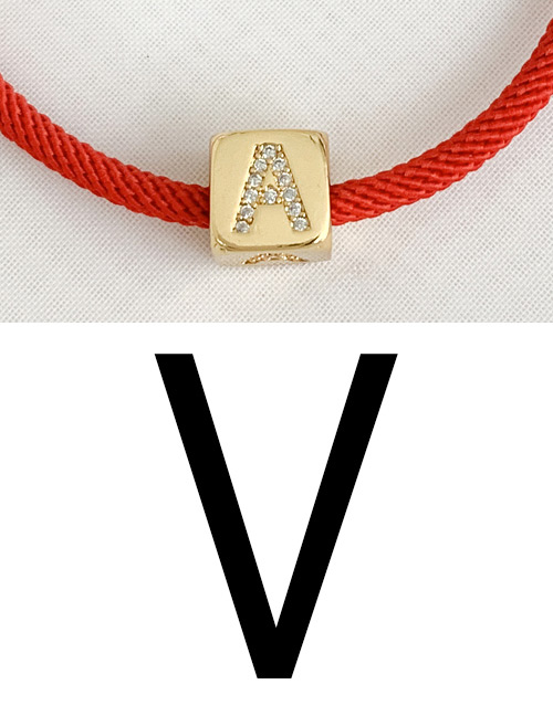 Fashion V Red Cubic Zirconia Alphabet Woven Rope Bracelet