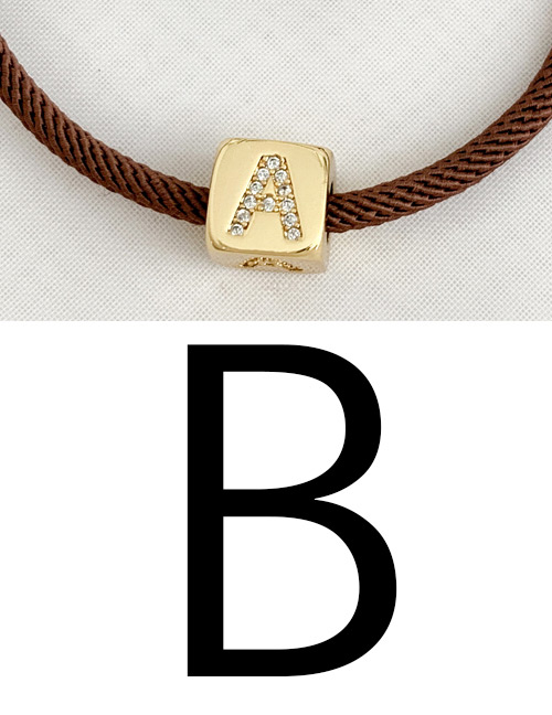 Fashion B Brown Cubic Zirconia Alphabet Woven Rope Bracelet