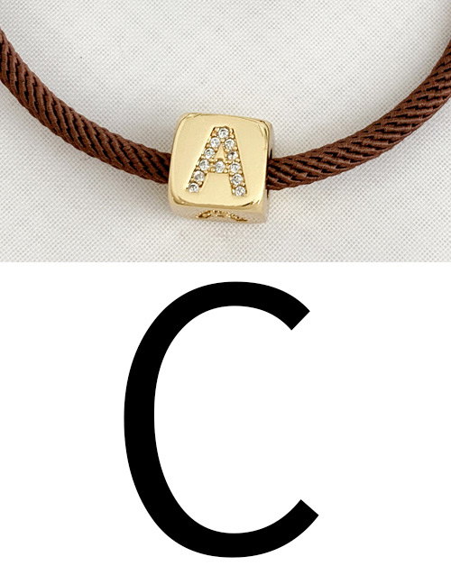 Fashion C Brown Cubic Zirconia Alphabet Woven Rope Bracelet