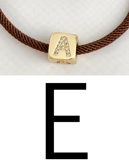 Fashion E Brown Cubic Zirconia Alphabet Woven Rope Bracelet