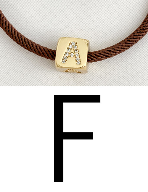 Fashion F Brown Cubic Zirconia Alphabet Woven Rope Bracelet