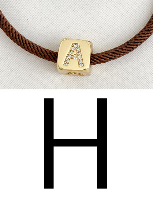Fashion H Brown Cubic Zirconia Alphabet Woven Rope Bracelet