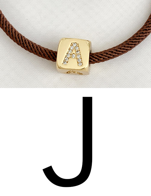 Fashion J Brown Cubic Zirconia Alphabet Woven Rope Bracelet