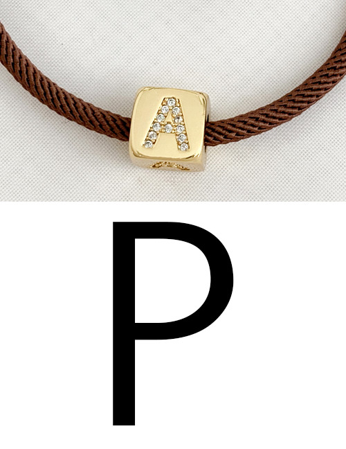 Fashion P Brown Cubic Zirconia Alphabet Woven Rope Bracelet