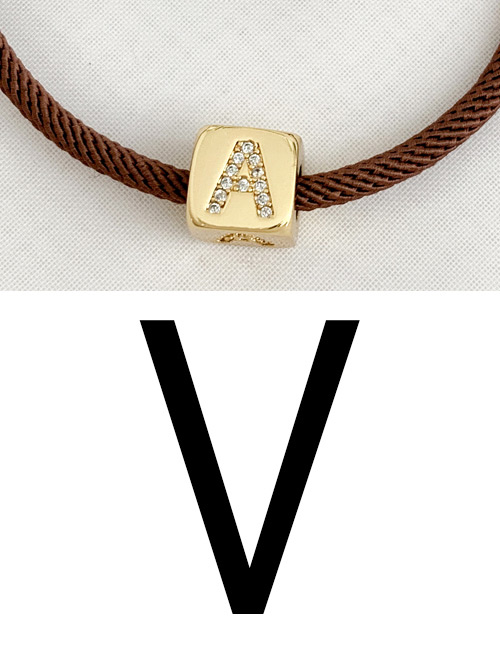 Fashion V Brown Cubic Zirconia Alphabet Woven Rope Bracelet