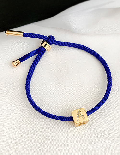 Fashion A Royal Blue Cubic Zirconia Alphabet Woven Rope Bracelet