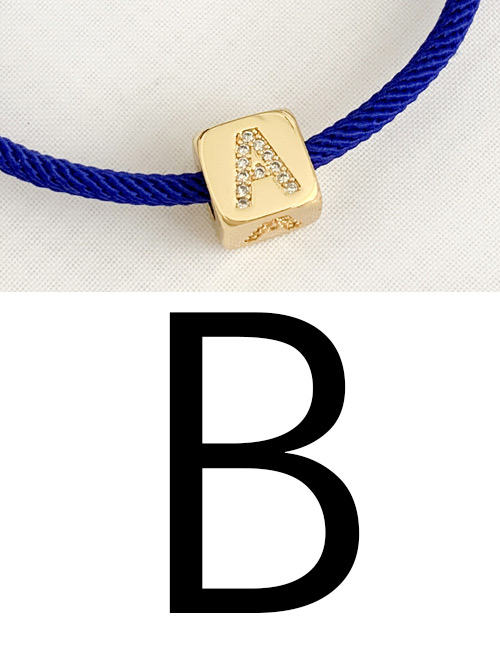 Fashion B Royal Blue Cubic Zirconia Alphabet Woven Rope Bracelet