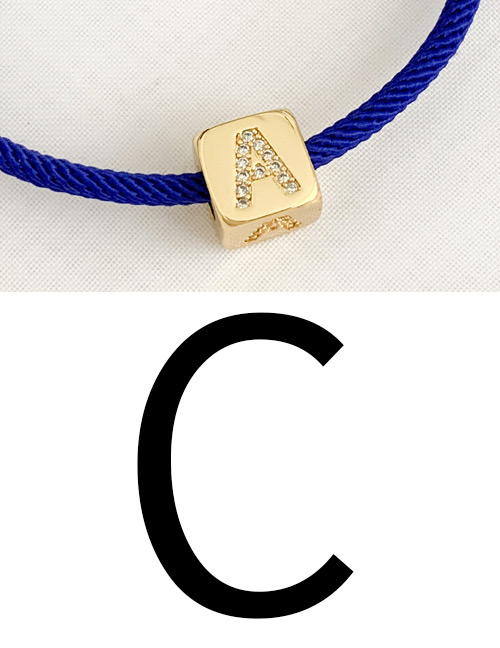 Fashion C Royal Blue Cubic Zirconia Alphabet Woven Rope Bracelet