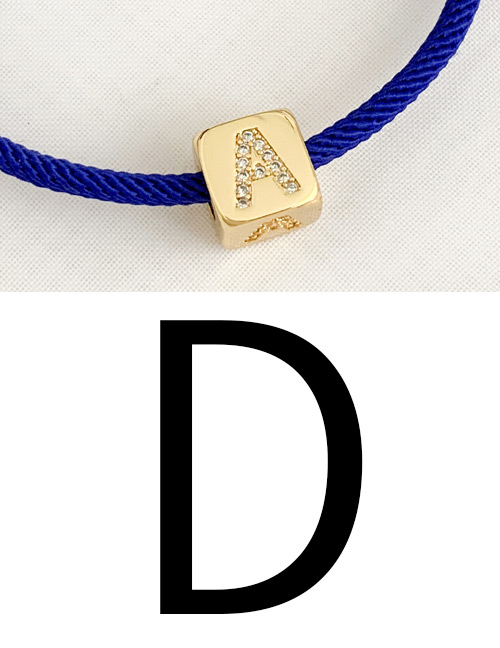 Fashion D Royal Blue Cubic Zirconia Alphabet Woven Rope Bracelet